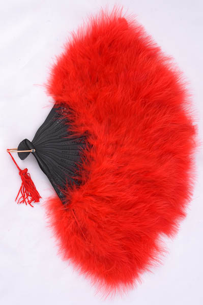 Éventail en plumes de dinde - 50 x 28 cm - rouge